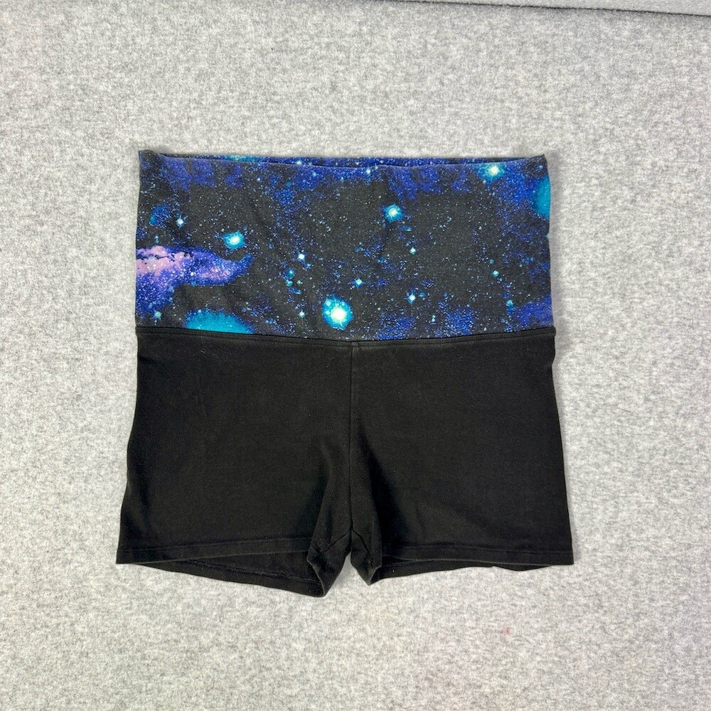 PINK Yoga Shorts Womens Size S Black Galaxy Foldover Waistband Stretch - Picture 3 of 8
